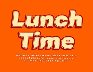 Vector trendy banner Lunch Time with creative Font. Modern set of artistic style Alphabet Letters, Numbers and Symbols