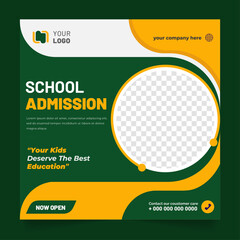 School admission template. Junior and senior high school social media post banner