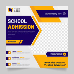 Set of school admission or education social media post template premium vector