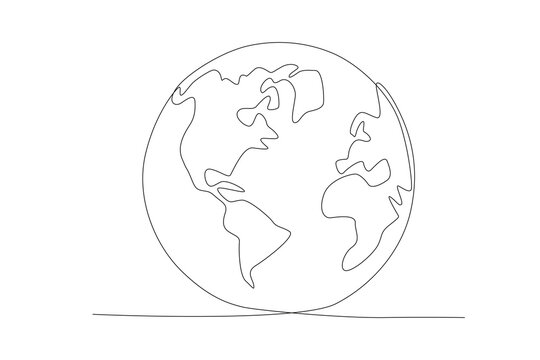 earth globe world map. Single continuous line round global map geography graphic icon. Simple one line draw doodle for education concept. Isolated vector illustration minimalist design.

