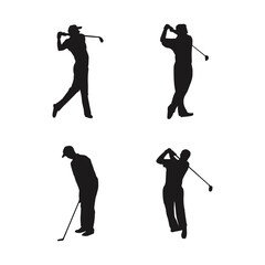 Silhouette man playing golf. Golf player silhouettes. Golf Player set.
