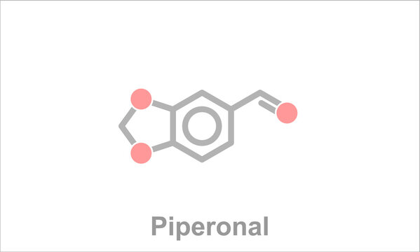 Simplified formula icon of piperonal. Substance has a floral flavor similar to vanillin or cherry.