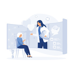 Medicine online service or platform,  modern medicine treatment, expertize and diagnostic. flat vector modern illustration