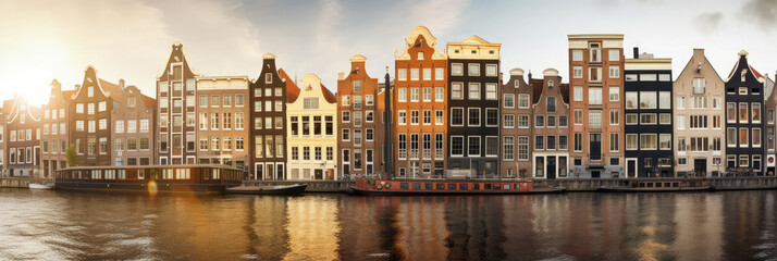 Obraz premium Amsterdam panoramic view - Generative AI