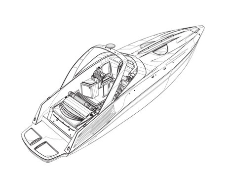 Vetor do Stock: Speed boat line drawing vector and illustration for color