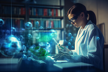  Medical Research, Health technology, Healthcare and medicine concept. Technician using digital tablet