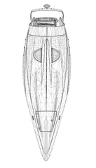 Wireframe Speedboat isolated vector illustration. Luxury and expensive boat. 3D.