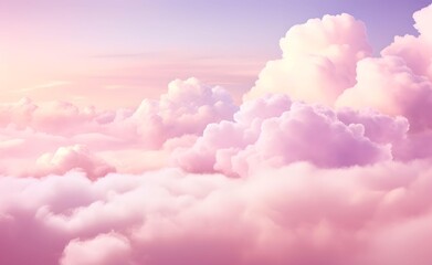 Pink clouds in the sky stage fluffy cotton candy dream fantasy soft background. Generative AI.