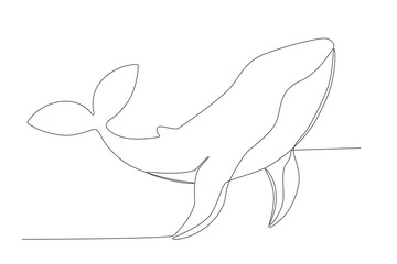 Fototapeta na wymiar Single continuous line drawing whale. Wild whale killer fish swimming in sea life. One line draw graphic design vector illustration 