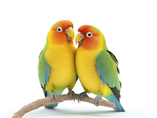Lovebirds are a genus of hookbills or a small parrot. A symbol of love and commitment.
 Generative AI. Illustration.