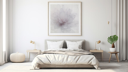 Mockup frame in Bedroom Interior Background , Mockups Design 3D, HD