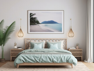 Mockup Frame In Bedroom Interior Background , Mockups Design 3D, HD