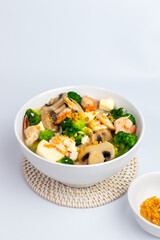 Tofu Mushroom Soup with Seafood