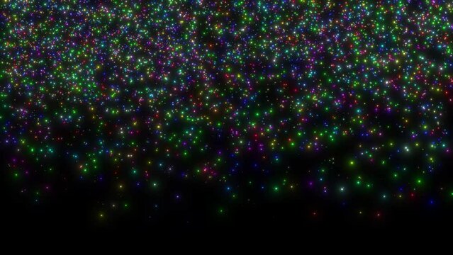 Colorful Glowing Confetti Falling On Dark Background. Glitter Confetti Animation Party Celebration Background, Confetti Party Elements Falling, Realistic  Confetti Falling Party Celebration Background