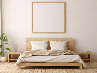 Mockup frame in Bedroom Interior Background , Mockups Design 3D, HD