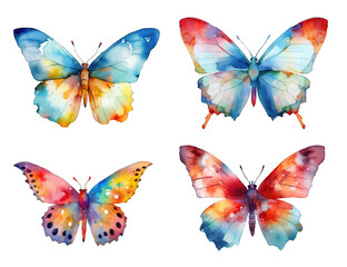 Obraz na płótnie Canvas Set with colored watercolor butterflies isolated on transparent background