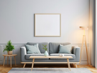 Mock Up poster Frame In living room , Mockups Design 3D, HD
