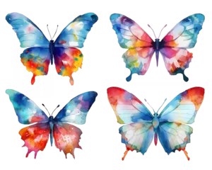 Papier Peint photo Papillons en grunge Set with colored watercolor butterflies isolated on transparent background