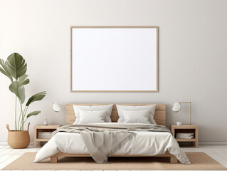 Fototapeta na wymiar Mockup Frame In Bedroom Interior Background, Mockups Design 3D, HD