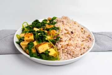 Spinach Tofu with Multi Grain Rice