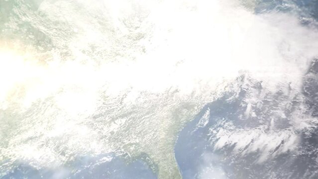 Zoom in from space and focus on Easley, South Carolina, USA. 3D Animation. Background for travel intro. Elements of this image furnished by NASA	