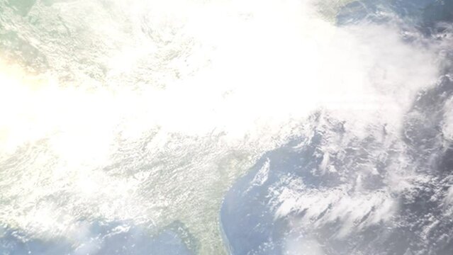 Zoom in from space and focus on Fort Mill, South Carolina, USA. 3D Animation. Background for travel intro. Elements of this image furnished by NASA