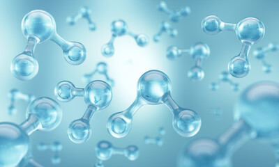 Cosmetic Essence, Liquid bubble, Molecule inside Liquid Bubble on DNA water splash background, 3d rendering