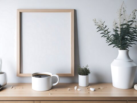Modern Scandinavian home interior with mock-up photo frame, design © Anik09