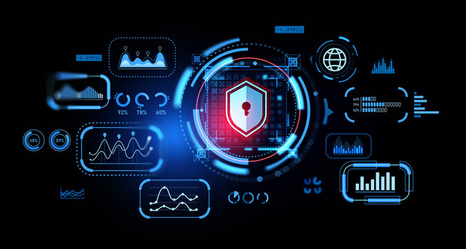 Digital cybersecurity chart with statistics and big business data protection