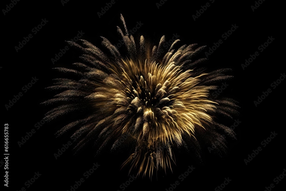 Sticker Golden Fireworks on Black Background Isolated. Celebration and Light. Generative AI illustrations