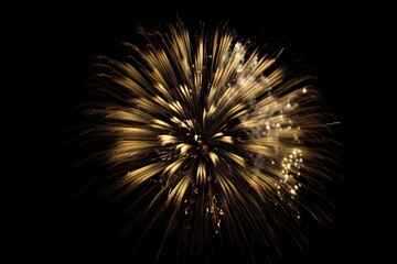 Golden Fireworks on Black Background Isolated. Celebration and Light. Generative AI illustrations