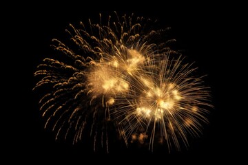 Fototapeta premium Golden Fireworks on Black Background Isolated. Celebration and Light. Generative AI illustrations