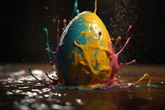 Egg with splashes of paint. 