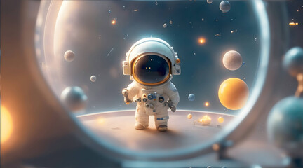 Obraz na płótnie Canvas Thrilling mission: Happy astronaut in futuristic suit explores interstellar space.