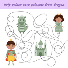 Tasks for preschool education. Maze game. Help the prince save the princess. Labyrinth