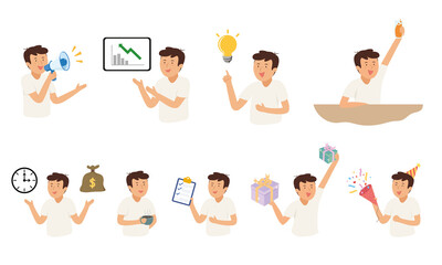 Set of man character vector design, Collection of scenes with men  taking part in activities.