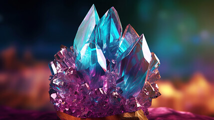 Amazing bright and shiny Alexandrite crystal cluster background. Jewel mineral detailed macro. Generative AI