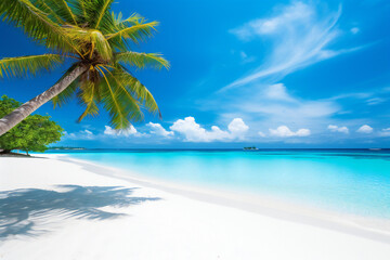 Fototapeta na wymiar Palm Tree on Beautiful white Beach