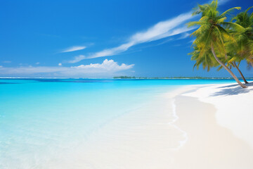 Fototapeta na wymiar Beautiful Tropical White Beach with Palm Trees