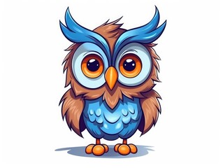 Obraz premium Owl in Cartoon Style on white background - generative AI