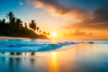 Fototapeta na wymiar sunset on the beach AI GENERATED