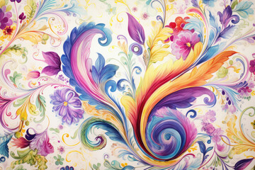 Fototapeta na wymiar Watercolor colorful paisley pattern.