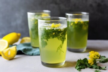 Fototapeta premium refreshing summer lemonade with floating mint leaves, created with generative ai