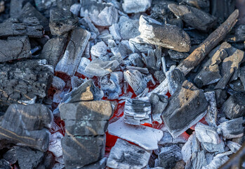 burning charcoal in a fireplace
