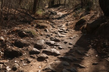 Obraz premium close-up of hiking trail, with individual footsteps visible in the path, created with generative ai
