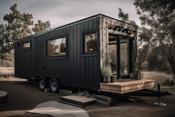 minimally furnished tiny home with sleek, modern decor and minimalist design, created with generative ai