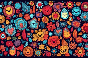 Kawaii doodle monsters, city, cat, robot for child coloring books, Generative AI