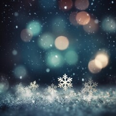 Fototapeta na wymiar Magic blue holiday abstract glitter background with falling snowflakes. Blurred bokeh of Christmas lights. generative ai