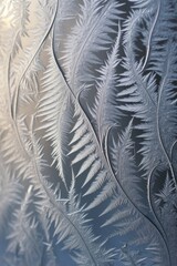 macro shot of intricate frost patterns on a window, created with generative ai