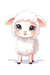 Cute baby Sheep in Cartoon Style on white background - generative AI
